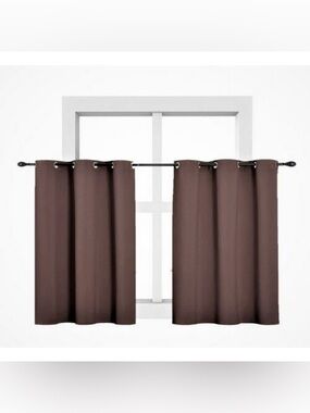Solid Brown Grommet Window Curtain Panel